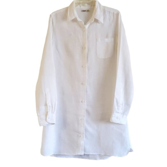 Dresses & Skirts - Faherty FLAWED Linen White Long Sleeve Button Up Shirt Dress Coverup Medium